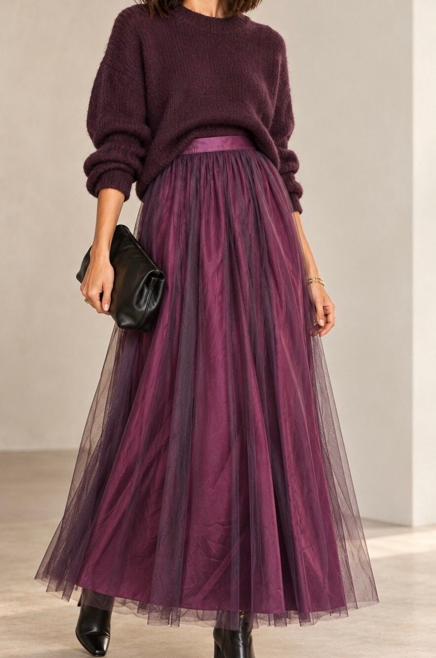 Vintage My Michelle Purple Tulle Layered Maxi Skirt Made in USA